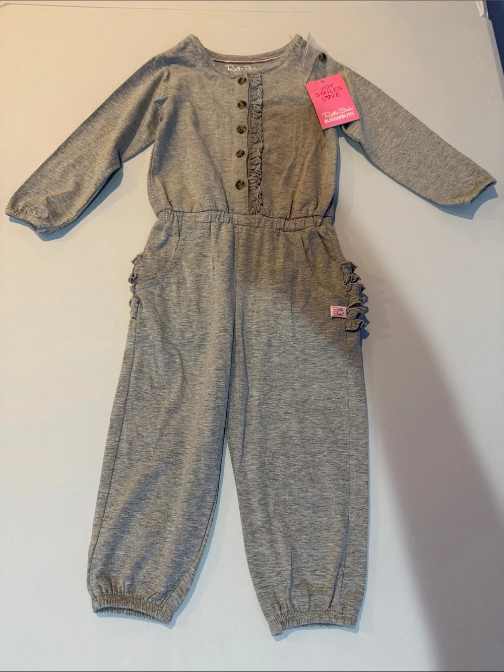 Ruffle Butts Heather Gray Full Length Romper Long-Sleeve Jumpsuit 2T NWT NEW